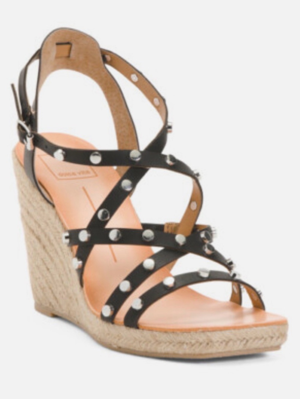 Dolce Vita Black Studded Straps Espadrille Wedge Sandal Size 8